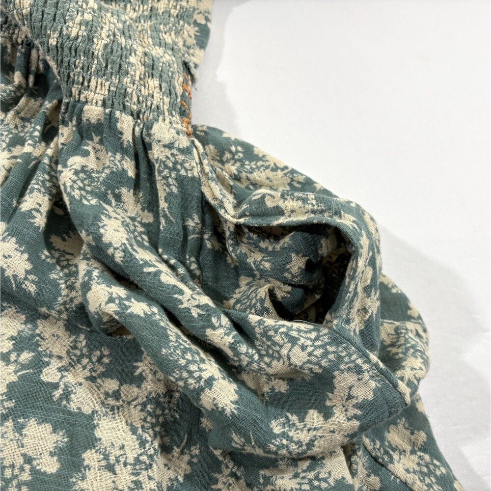 Free People Ellie Boho Green Floral Puff Sleeve Smock Bodice Maxi Dress Sz S - Picture 12 of 15